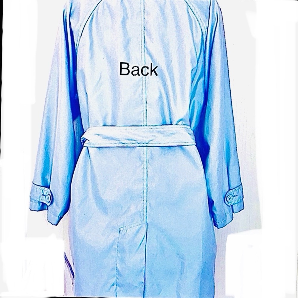 Vintage Eddie Bauer Double Breasted Belted Lined Trench Coat Light Blue - Picture 3 of 16